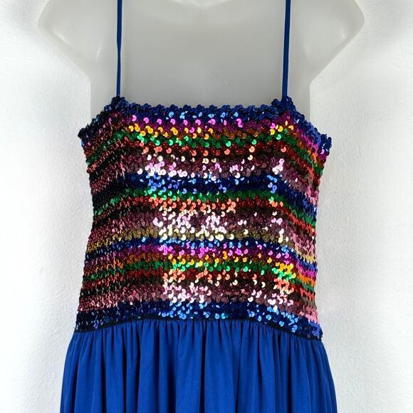 Vintage 70s Sequins Tube Top Polyester Skirt Boogie Studio 54 Disco Dress L/XL - Picture 5 of 7